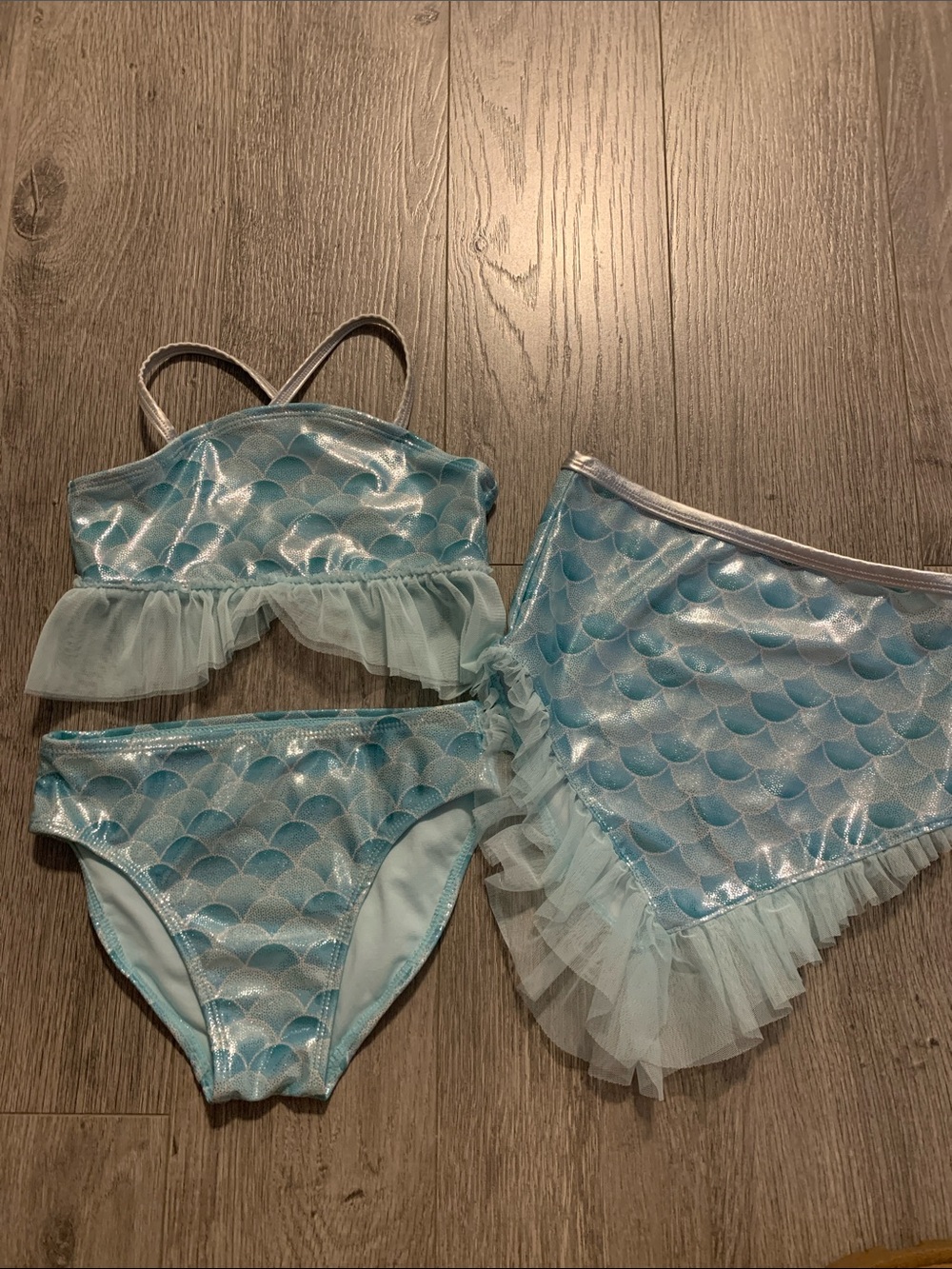 New 3P George Light Blue Mermaid Matching Dress-Up Swimsuit Set sz 5